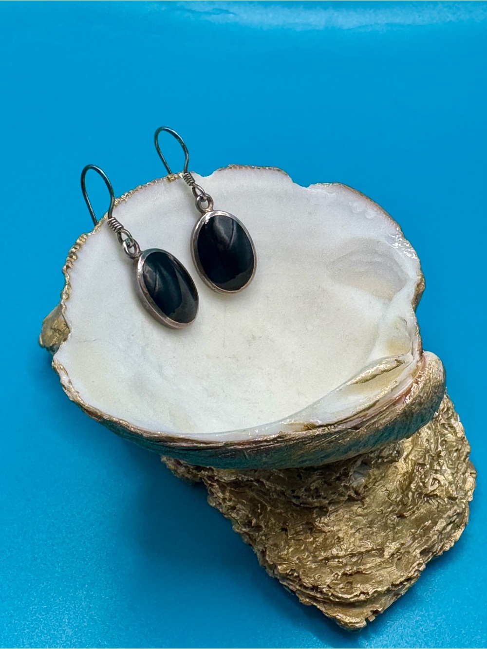 925 IBB Black Oval Drop Earrings